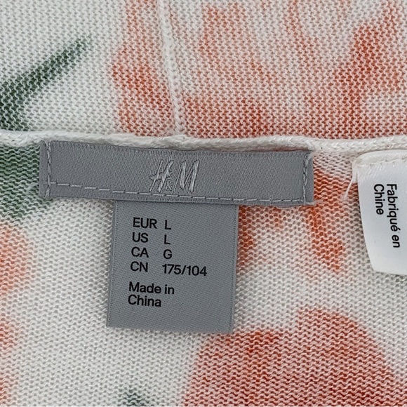 H&M Orange Floral 3/4 Sleeve Open Front Lightweight Knit Cardigan, Large - Picture 13 of 16